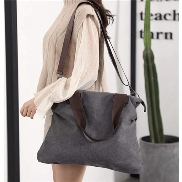 Women's Canvas Tote Bag Shoulder Crossbody Purses Work Travel - Picture 5 of 6